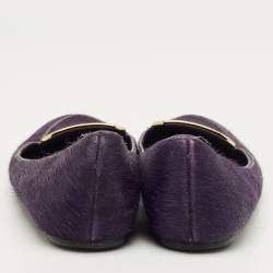 Pre Owned Tory Burch Purple Calf Hair Round Toe Smoking Slippers Size 37