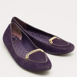 Pre Owned Tory Burch Purple Calf Hair Round Toe Smoking Slippers Size 37