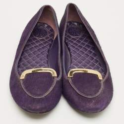 Pre Owned Tory Burch Purple Calf Hair Round Toe Smoking Slippers Size 37