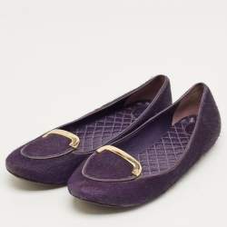 Pre Owned Tory Burch Purple Calf Hair Round Toe Smoking Slippers Size 37