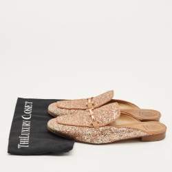 Pre Owned Tory Burch Gold Glitter Amalia Mules Size 39