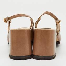 Pre Owned Tory Burch Brown Leather Georgia Slingback Block Heel Pumps Size 37