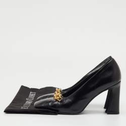 Pre Owned Tory Burch Black Leather Jessa Block Heel Pumps Size 37
