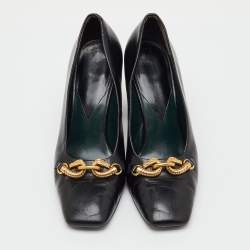 Pre Owned Tory Burch Black Leather Jessa Block Heel Pumps Size 37