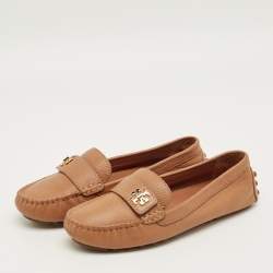 Pre Owned Tory Burch Brown Leather Kira Slip On Loafers Size 37