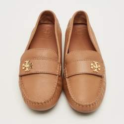 Pre Owned Tory Burch Brown Leather Kira Slip On Loafers Size 37