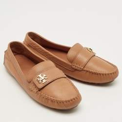 Pre Owned Tory Burch Brown Leather Kira Slip On Loafers Size 37