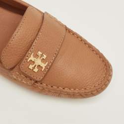 Pre Owned Tory Burch Brown Leather Kira Slip On Loafers Size 37
