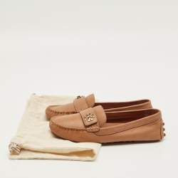 Pre Owned Tory Burch Brown Leather Kira Slip On Loafers Size 37