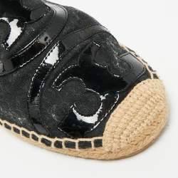 Pre Owned Tory Burch Black Canvas and Patent Leather Poppy Espadrille Flats Size 41