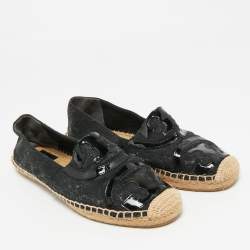 Pre Owned Tory Burch Black Canvas and Patent Leather Poppy Espadrille Flats Size 41