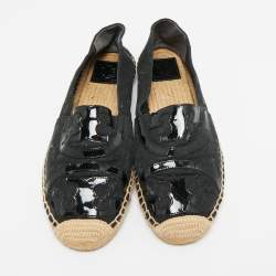 Pre Owned Tory Burch Black Canvas and Patent Leather Poppy Espadrille Flats Size 41