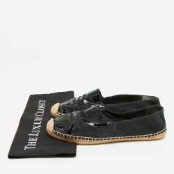 Pre Owned Tory Burch Black Canvas and Patent Leather Poppy Espadrille Flats Size 41
