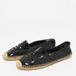 Pre Owned Tory Burch Black Canvas and Patent Leather Poppy Espadrille Flats Size 41