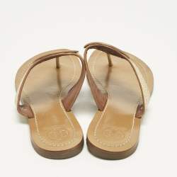 Pre Owned Tory Burch Gold Leather Louisa Thong Flat Sandals Size 38