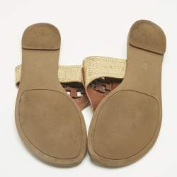 Pre Owned Tory Burch Gold Leather Louisa Thong Flat Sandals Size 38