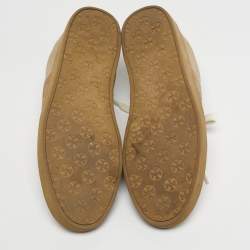 Pre Owned Tory Burch Beige/Gold Suede and Metallic Leather Perforated Logo Sneakers Size 38.5