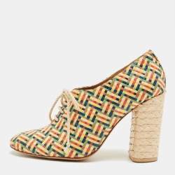 Pre Owned Tory Burch Fabienne Size 37.5 Multicolor Straw Booties