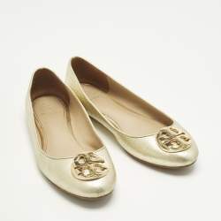 مملوكة مسبقًا حذاء باليرينا فلات توري برش ريفا جلد لامع بني مقاس 36