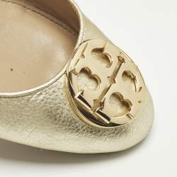 مملوكة مسبقًا حذاء باليرينا فلات توري برش ريفا جلد لامع بني مقاس 36