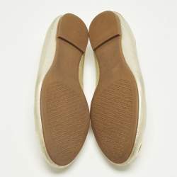 مملوكة مسبقًا حذاء باليرينا فلات توري برش ريفا جلد لامع بني مقاس 36