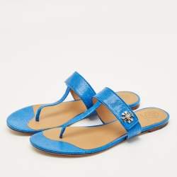 مملوكة مسبقًا صندل تو ري برش ميلر جلد ذهبي معدني بدون كعب مقاس 37