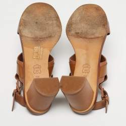 مملوكة مسبقًا Tory Burch Gigi Size 36 Brown Leather Block Heel Ankle Strap Sandals