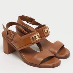 مملوكة مسبقًا Tory Burch Gigi Size 36 Brown Leather Block Heel Ankle Strap Sandals