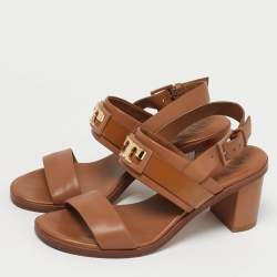 مملوكة مسبقًا Tory Burch Gigi Size 36 Brown Leather Block Heel Ankle Strap Sandals
