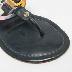 مملوكة مسبقًا صندل بإصبع توري برش فلات ميلر جلد لامع أسود مقاس 37.5