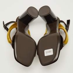 مملوكة مسبقًا Tory Burch Eleanor Size 39 Brown Velvet Logo Detail Block Heel Sandals