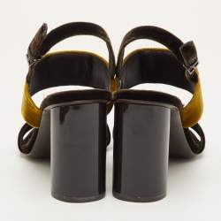 مملوكة مسبقًا Tory Burch Eleanor Size 39 Brown Velvet Logo Detail Block Heel Sandals