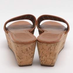 Pre Owned صندل بلاتفورم ليزر كت جلد بني توري برش إلين مقاس 40