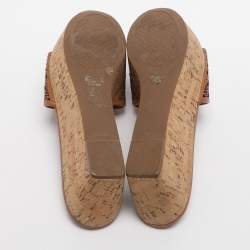 Pre Owned صندل بلاتفورم ليزر كت جلد بني توري برش إلين مقاس 40