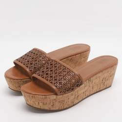 Pre Owned صندل بلاتفورم ليزر كت جلد بني توري برش إلين مقاس 40