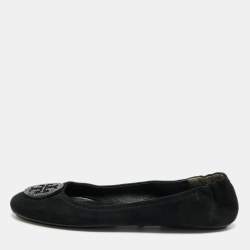 مملوكة مسبقًا Tory Burch Minnie Travel Size 38 Black Suede Ballet Flats