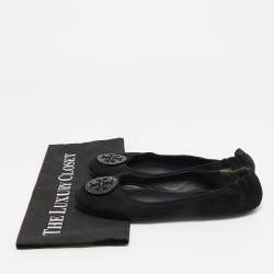 Pre Owned Tory Burch Minnie Travel Size 38 Black Suede Ballet Flats