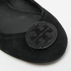 Pre Owned Tory Burch Minnie Travel Size 38 Black Suede Ballet Flats