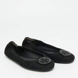 Pre Owned Tory Burch Minnie Travel Size 38 Black Suede Ballet Flats