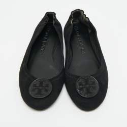 Pre Owned Tory Burch Minnie Travel Size 38 Black Suede Ballet Flats