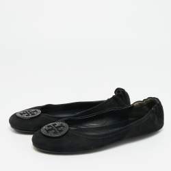 Pre Owned Tory Burch Minnie Travel Size 38 Black Suede Ballet Flats