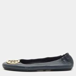 مملوكة مسبقًا Tory Burch Minnie Size 38.5 Navy Blue Leather Ballet Flats