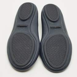 Pre Owned Tory Burch Minnie Size 38.5 Navy Blue Leather Ballet Flats