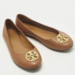 Pre Owned Tory Burch Chelsea Size 38.5 Brown Leather Ballet Flats