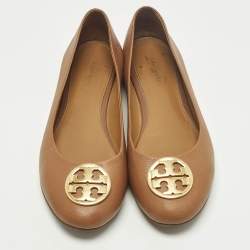 Pre Owned Tory Burch Chelsea Size 38.5 Brown Leather Ballet Flats