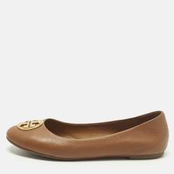 Pre Owned Tory Burch Chelsea Size 38.5 Brown Leather Ballet Flats