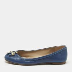 مملوكة مسبقًا Tory Burch Lowell Size 37 Navy Blue Leather Ballet Flats
