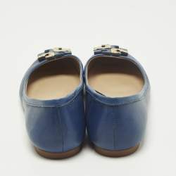 Pre Owned Tory Burch Lowell Size 37 Navy Blue Leather Ballet Flats