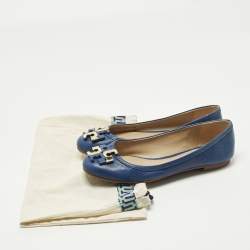 Pre Owned Tory Burch Lowell Size 37 Navy Blue Leather Ballet Flats