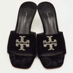 Pre Owned Tory Burch Size 39 Black Crystal Embellished Velvet Mules